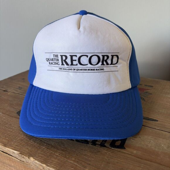 Vintage 80s Trucker Hat Record Quarter Horse Racing Magazine Foam Snapback New - Picture 1 of 15